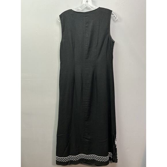 Coldwater Creek Dress Womens 10 Black White‎ Embroidered Linen Sleeveless Midi - Picture 2 of 9